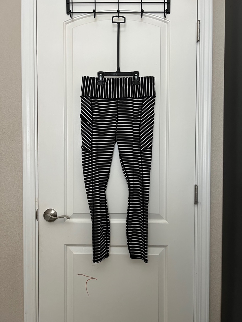 Athleta Black and White Striped High-Waist Leggings